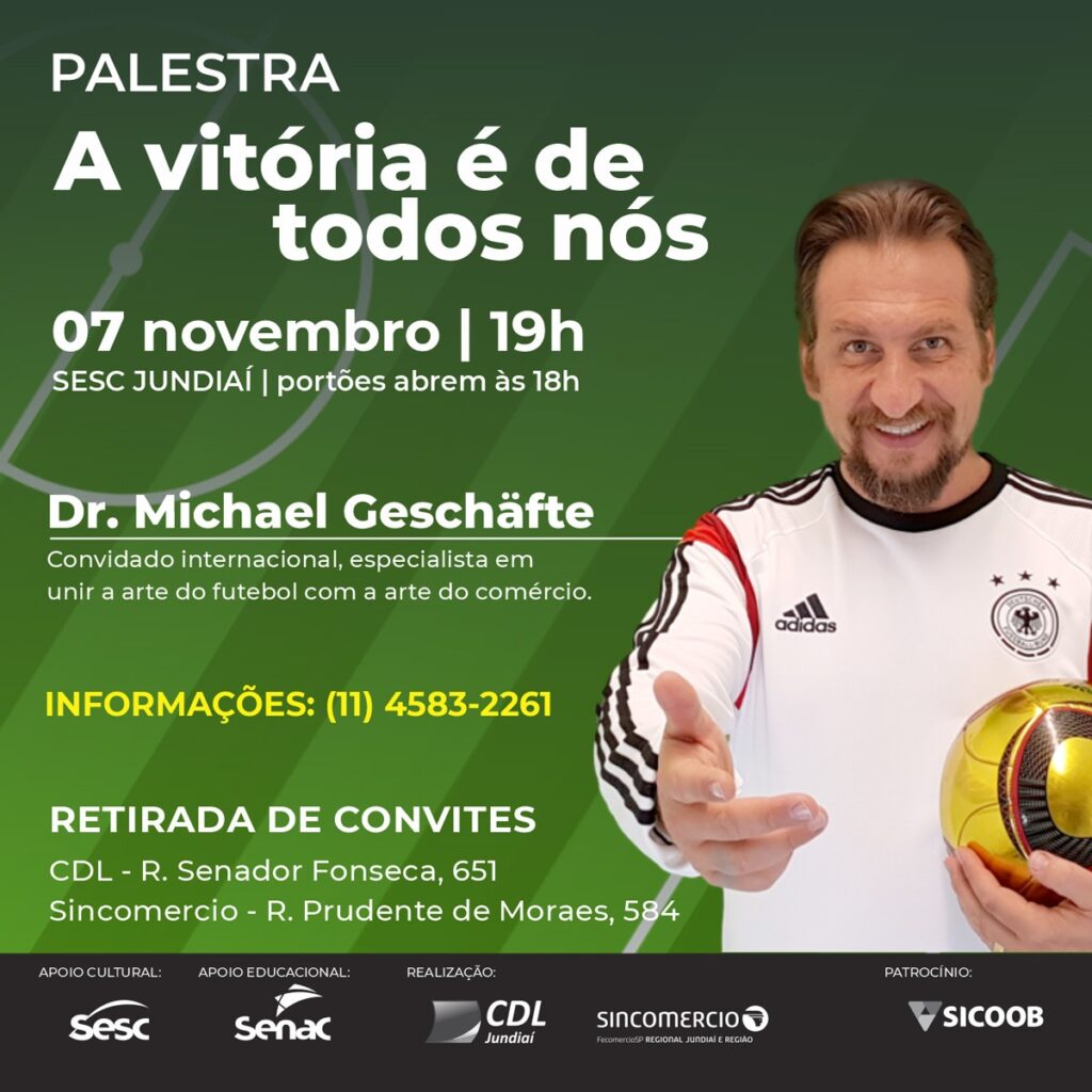 Sincomercio e CDL Jundiaí promovem a palestra “A vitória é de todos nós” dia 07/11 no Sesc Jundiaí